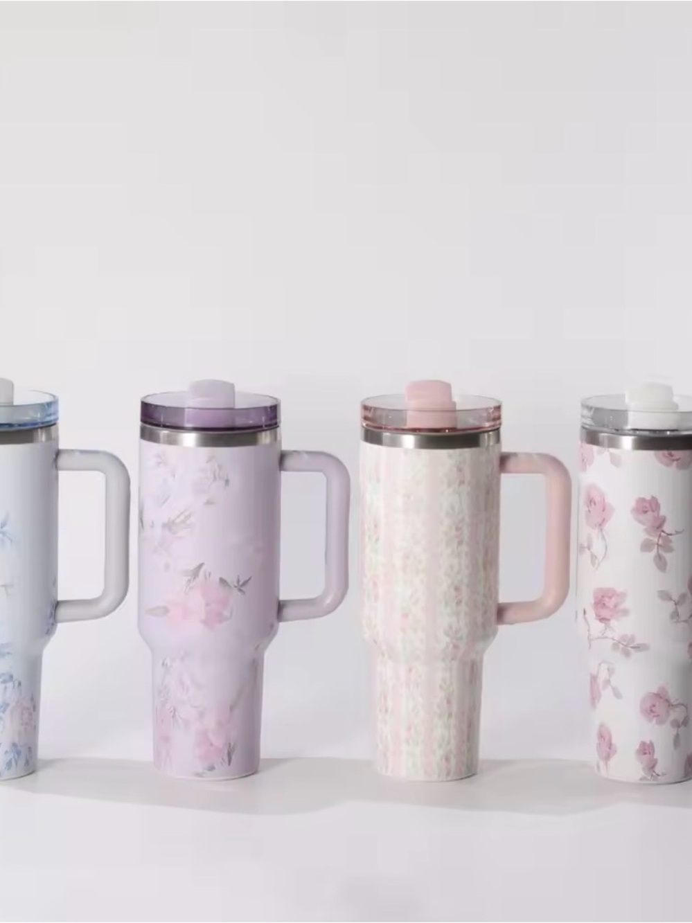 Floral Insulated Travel Mug - Pastel Pink